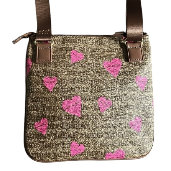 Juicy Couture Basic Love Crossbody  Chestnut Brown With Pink Hearts Purse - Picture 3 of 10